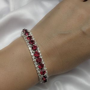 Bracelet Sterling Silver Plated  Red Australian Cubic Zirconia 7"